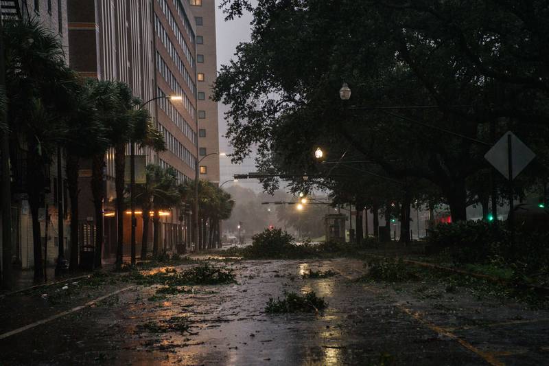 Debris on a street in downtown New Orleans, Louisiana.  Hurricane Ida packed winds of 240km/h. AFP