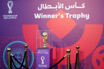 The World Cup trophy on display at Aspire Park in Doha, Qatar. Reuters