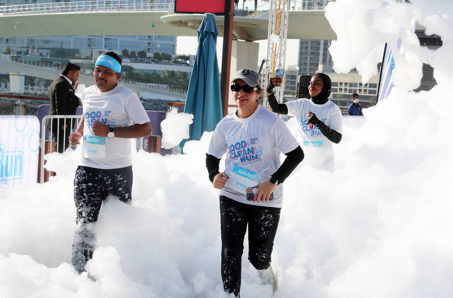 Participants take part in Bubble Run on Bluewaters Island, Dubai. Pawan Singh / The National