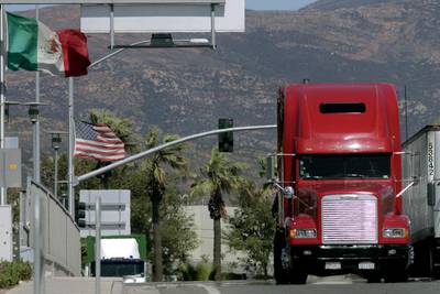A truck enters the US from Mexico. The sales tax, or VAT, on goods brought from Mexico to the US will be levied in the United States, the goods’ destination and where they will be consumed. Sandy Huffaker / Getty Images