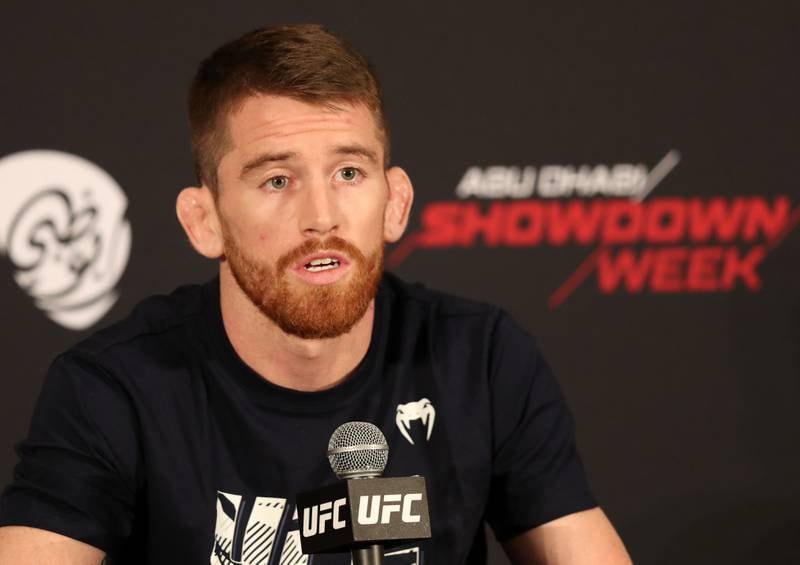 Cory Sandhagen speaks to reporters at Hilton Hotel, Yas Island, about his upcoming UFC interim bantamweight title fight against Petr Yan at UFC 267 in Abu Dhabi. Photos by Christ Whiteoak / The National