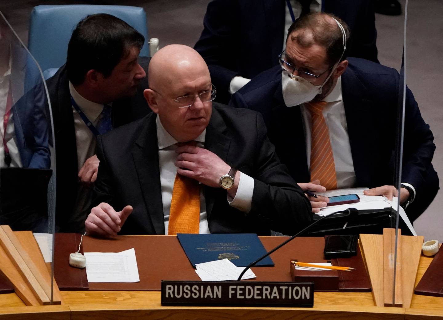 Ambassador Vassily Nebenzia, permanent representative of the Russian Federation to the UN, attends a Security Council ministerial debate in New York last week. AFP