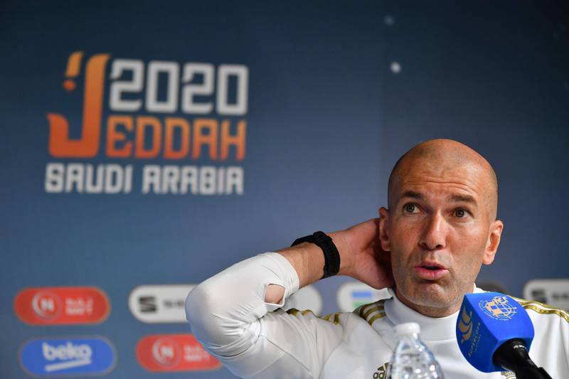 Real Madrid's French coach Zinedine Zidane attends a press conference. AFP