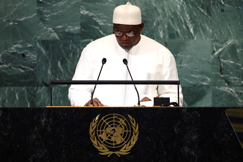 President Adama Barrow addressing the UN General Assembly in New York, in September. Reuters