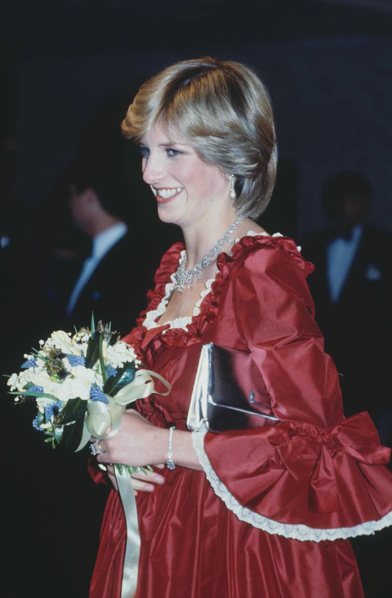 The Princess of Wales (1961 - 1997, later Diana, Princess of Wales) at a Royal Gala Performance that opened the Barbican Arts Centre in London, 4th March 1982. She is wearing a full length red evening gown by Belville Sassoon, April 1982. (Photo by Hulton Archive/Getty Images)