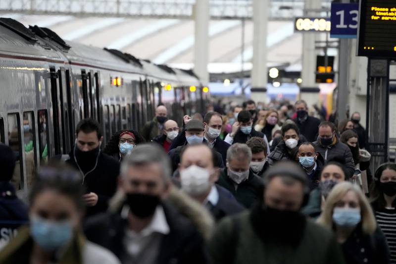 London's Waterloo railway station during the morning rush-hour. People in England have been urged to work from home if possible. AP Photo