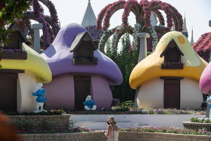 The mushroom houses at Dubai Miracle Garden will come alive with lights at night
