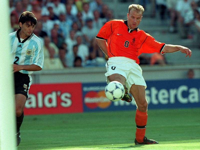 Football - 1998 FIFA World Cup - Quarter Final - Argentina v Holland - Stade Velodrome, Marseille - 4/7/98 
Credit:Action Images  
Dennis Bergkamp - Holland scores great goal - MT1ACI171238