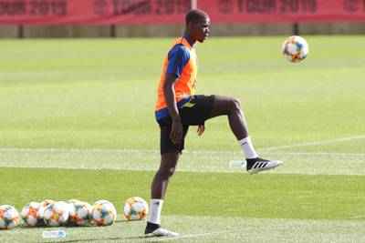 Paul Pogba of Manchester United attends a training session at the WACA in Perth.  EPA