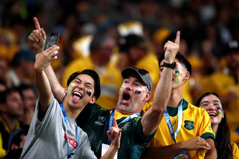 Rugby World Cup 2019,  Australia v Fiji, Australia fans cheer during the match at Sapporo Dome, Sapporo, Japan. REUTERS