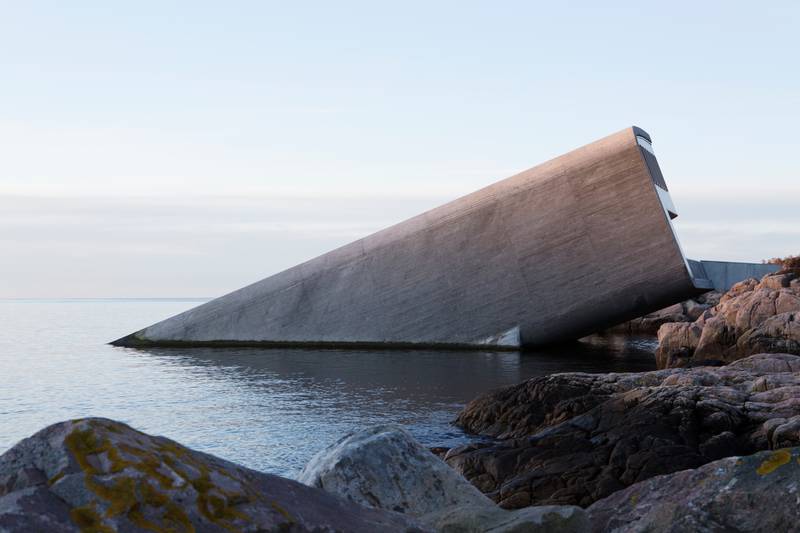 Under, a stark rectangle tilted on its axis, will become part of its marine environment over time. Photo: Inger Marie Grini Bo Bedre Norge