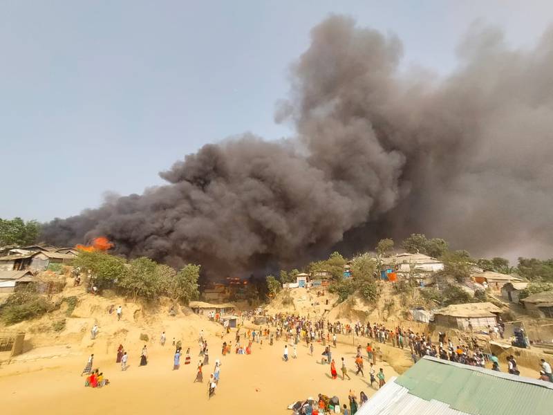 A fire breaks out at a Balukhali refugee camp in Cox's Bazar, Bangladesh. Reuters