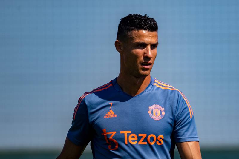 Cristiano Ronaldo of Manchester United in action during a first team training session at Carrington Training Ground in Manchester, England. All photos: Getty Images