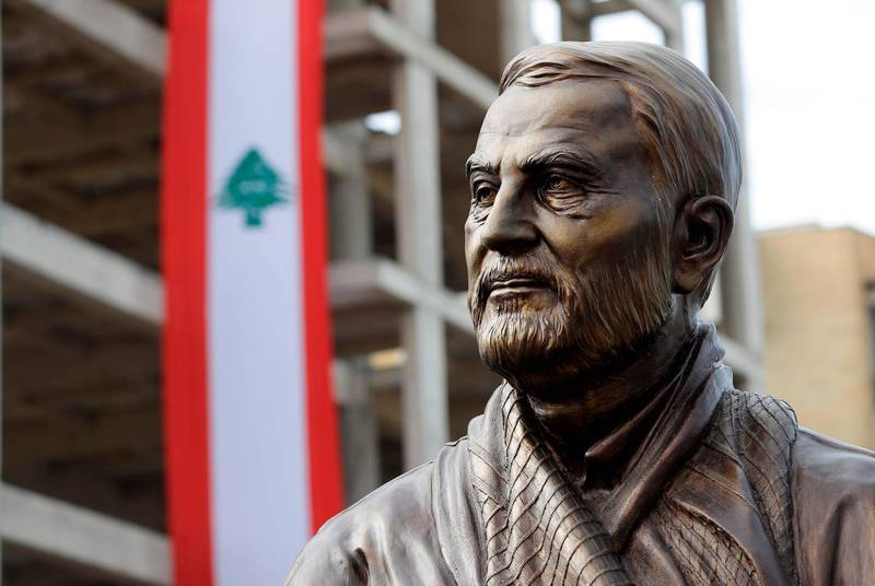 The statue of Iranian commander Qassem Suleimani in Ghobeiry was donated by Iranian artist Ali Rida Haqqani. AFP