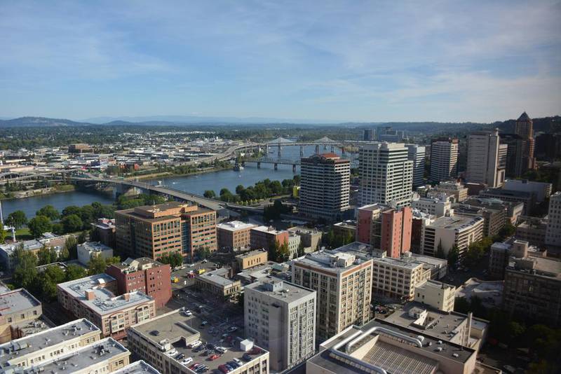 A view of central Portland and the Willamette River, which divides the city into east and west. Rosemary Behan