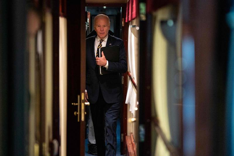 US President Joe Biden took a nearly 10-hour train ride from Poland into Kyiv to visit Ukrainian President Volodymyr Zelenskyy. AFP