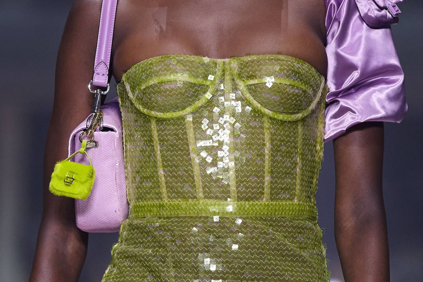 A sequinned corset top at Fendi. AFP