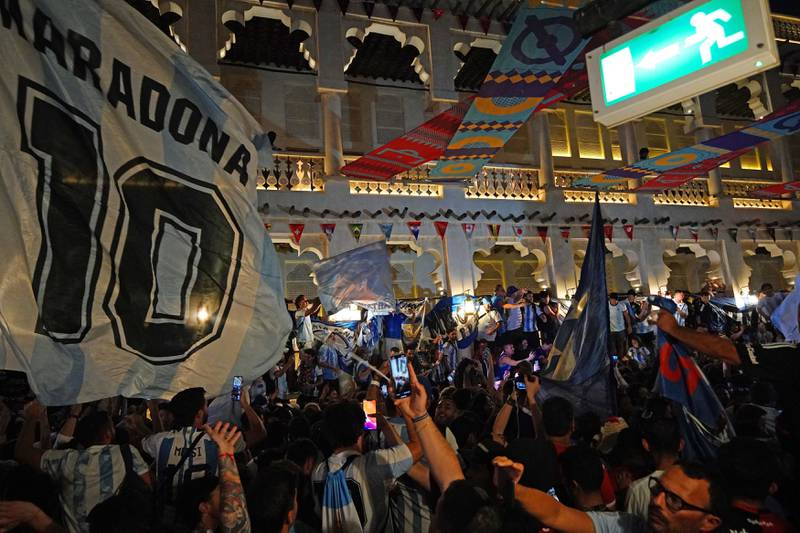 Argentina fans enjoy the atmosphere at the Souq Waqif, Doha, Qatar, during the Fifa World Cup 2022. Getty