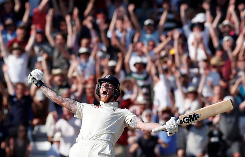 England's Ben Stokes celebrates as his unbeaten 135 saw England home to a one-wicket win over Australia. Reuters