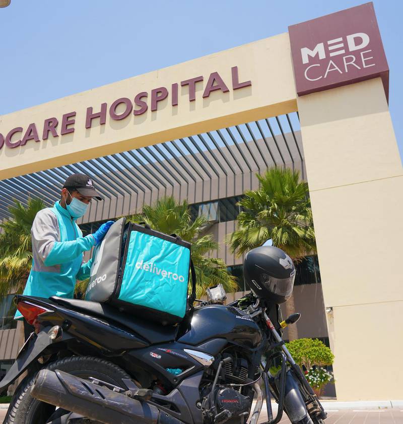 The company, along with several rivals, has branched out into medicine deliveries with a tie-in with Medcare. Courtesy: Deliveroo