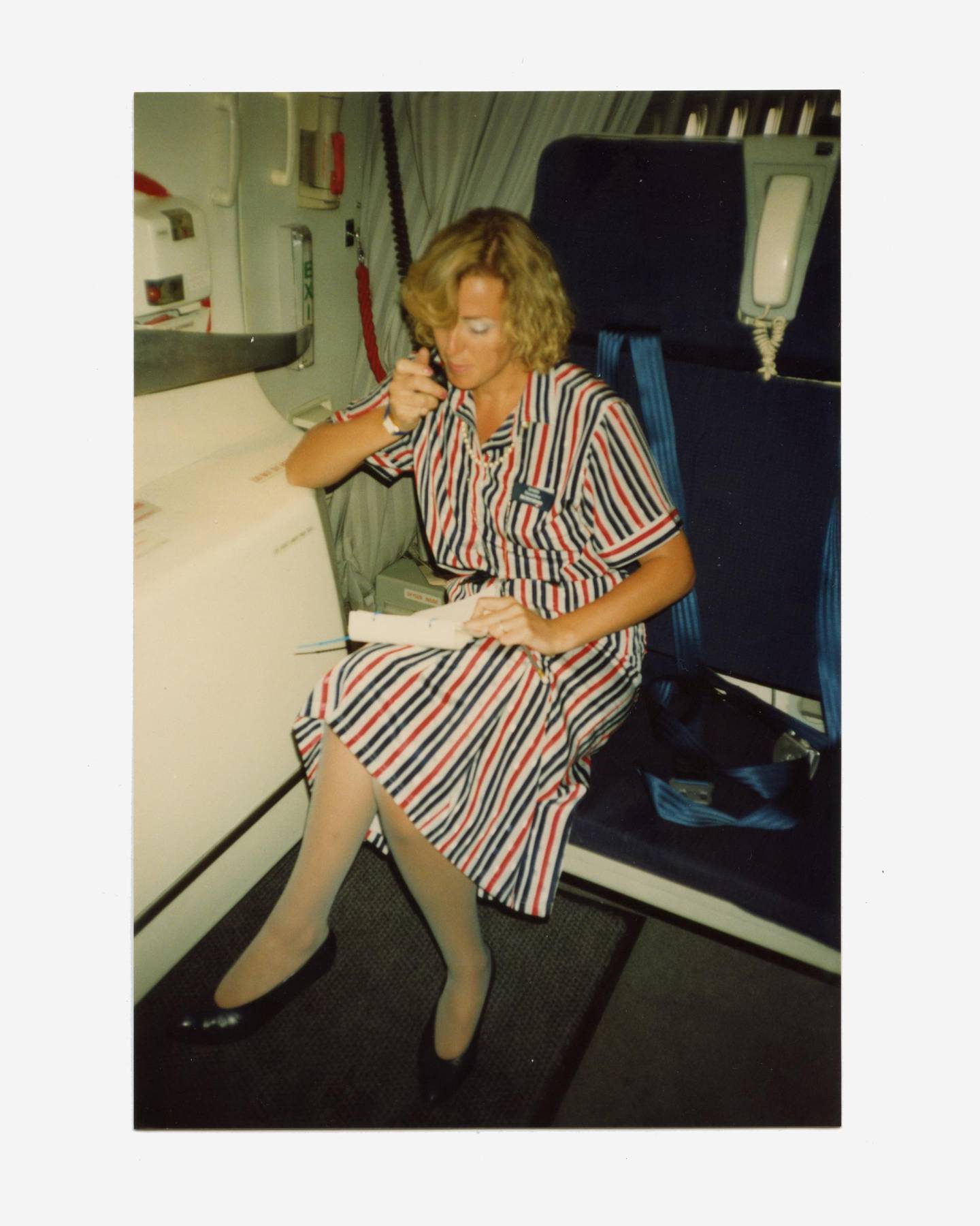 Atack’s mother, Dawn, on a British Airways flight. Courtesy Alex Atack