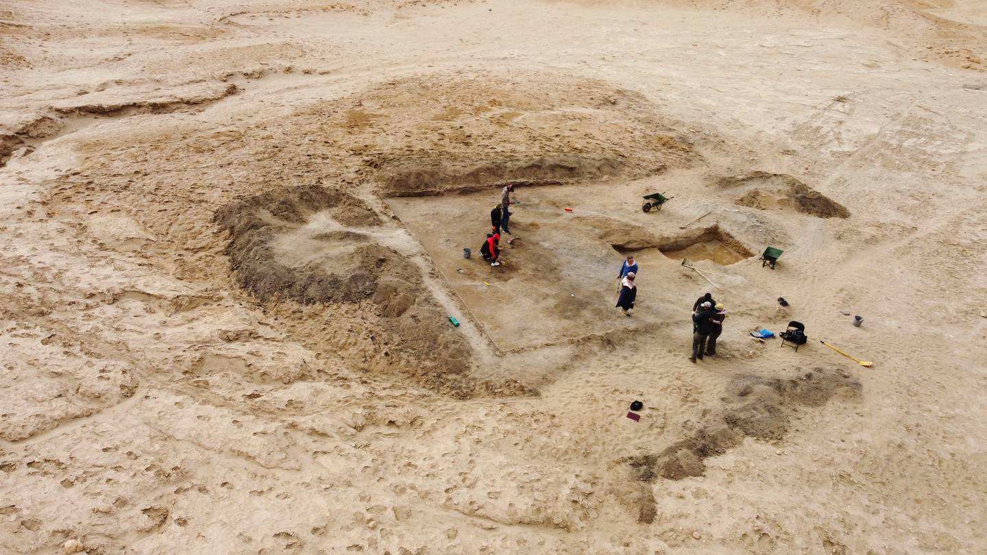Foreign archaeologists from Foreign excavation missions work at discovered archaeological sites dating back to the Sumerian era, in the ancient city of Eridu near Nassiriya, Iraq March 10, 2022. Picture taken with a drone. Reuters