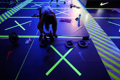 Dubai, United Arab Emirates - Reporter: N/A. News. Coronavirus/Covid-19. Hygiene and Covid-19 safety measures take place at a fitness class at Bare. Monday, October 19th, 2020. Dubai. Chris Whiteoak / The National