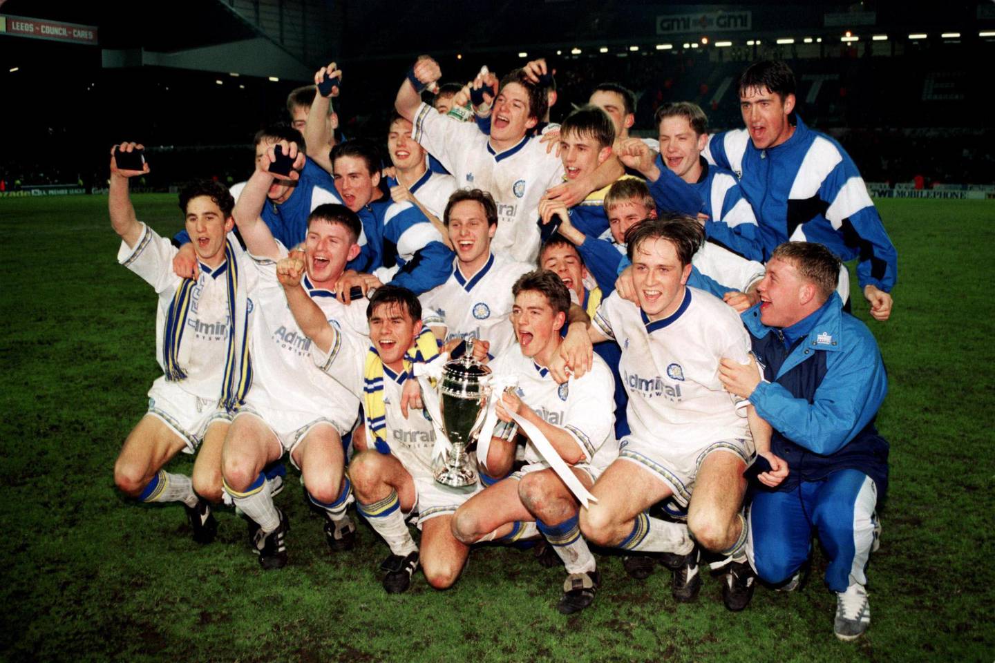 Leeds United celebrate with the FA Youth Cup on May 13, 1993  (Photo by Paul Marriott/EMPICS via Getty Images)
