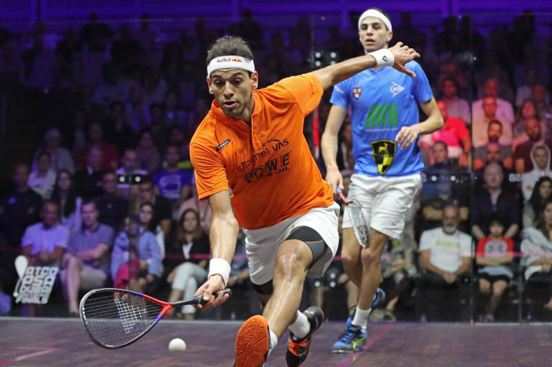 Egyptians Mohamed El Shorbagy (left) and Ali Farag compete in the PSA Dubai Squash World Series Finals in 2018. Some Egyptians congratulated El Shorbagy on playing for England, saying it was the right choice for his career, but others have called him a traitor. Photo: AFP