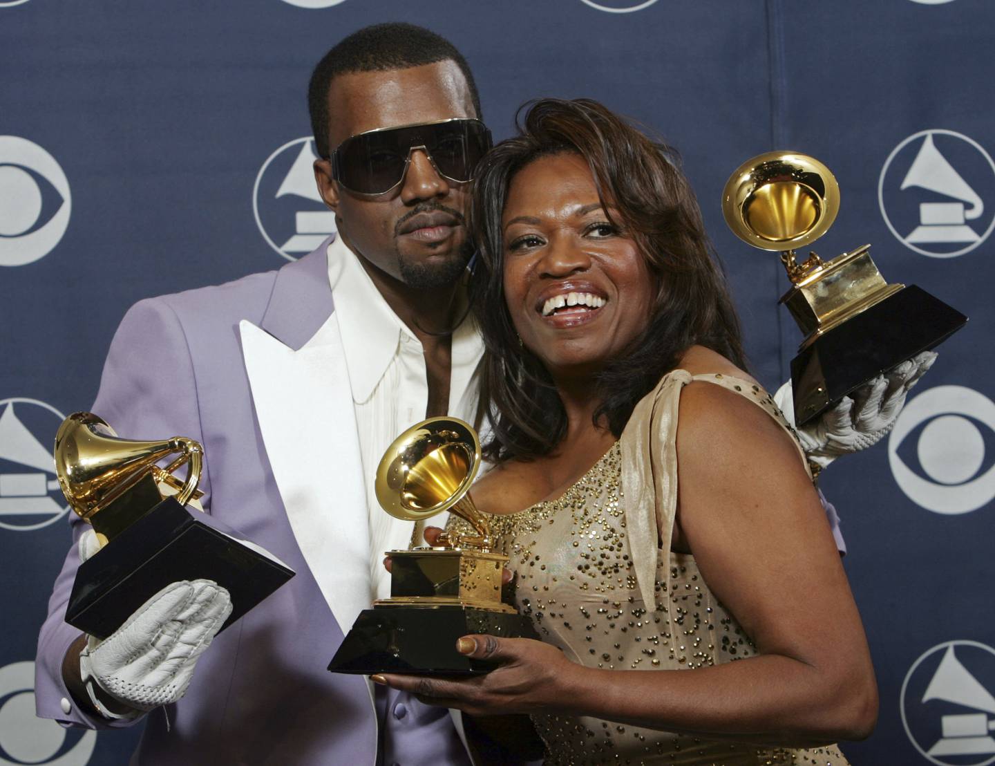 Kanye West with his later mother, Donda, at the 2006 Grammy Awards. AP Photo file 