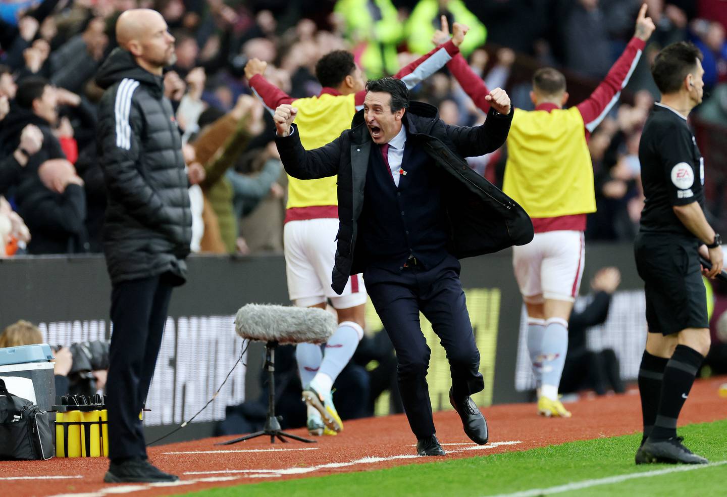 Aston Villa manager Unai Emery celebrates during the Premier League victory against Manchester United in what was the Spaniard's first game in charge. Reuters