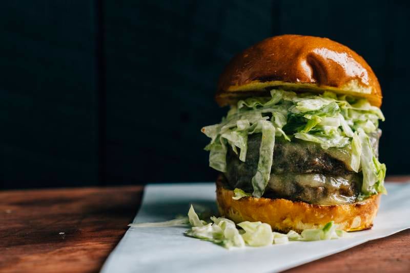 Burgers, such as this DM Burger, are among the popular offerings at Adrift Burger Bar in Expo 2020 Dubai. Photo: Josh Telles