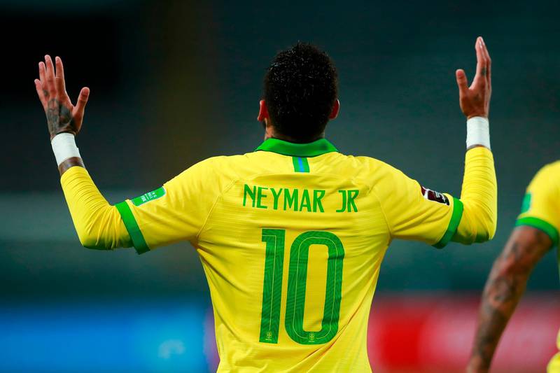 Brazil's Neymar celebrates after scoring a penalty against Peru. AFP