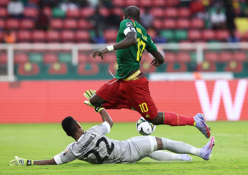 Ethiopia goalkeeper Teklemariam Shanko saves from Cameroon's Vincent Aboubakar. AFP
