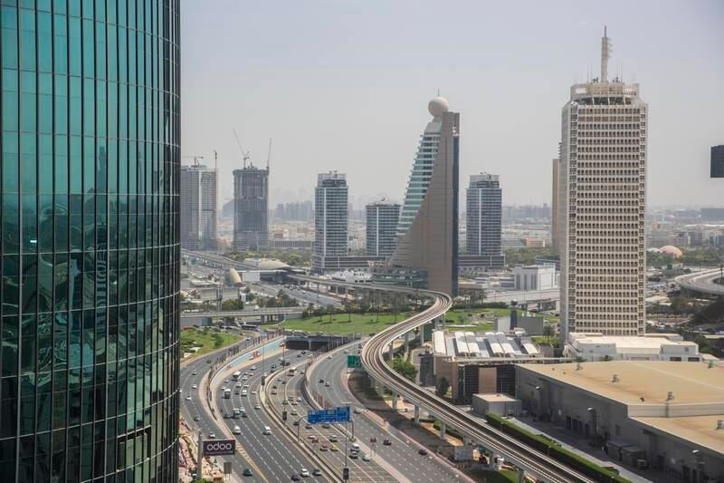 Sheikh Zayed Road. Dubai World Trade Centre (R) was built alongside the E11 in 1979. Antonie Robertson / The National
