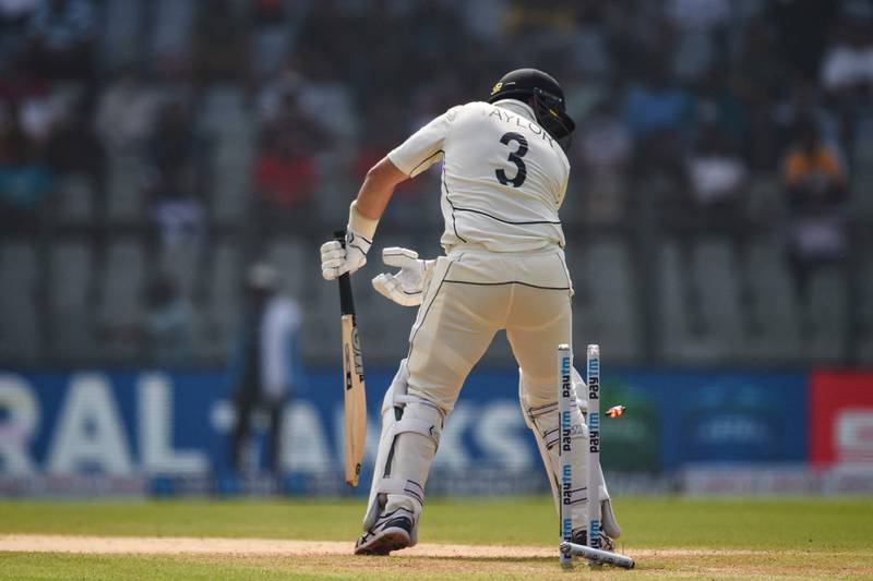 New Zealand batsman Ross Taylor is bowled out by India's Mohammed Siraj for one. AFP