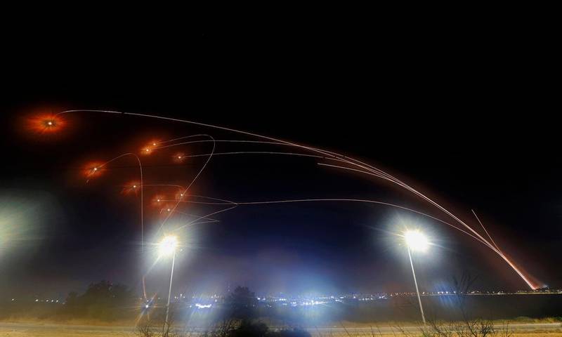 Israel's Iron Dome aerial defence system intercepts rockets launched from the Gaza Strip, controlled by the Palestinian Islamist movement Hamas, above the southern Israeli city of Ashkelon. AFP