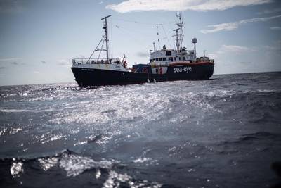 TOPSHOT - This handout picture taken on July 5, 2019 and released on January 25, 2020 by German migrant rescue NGO Sea-Eye shows their vessel "Alan Kurdi" at sea. The "Alan Kurdi" brought help to 78 people spread over two boats in difficulty off the Libyan coast, the German NGO Sea Eye announced on January 25, 2020. - RESTRICTED TO EDITORIAL USE - MANDATORY CREDIT "AFP PHOTO /SEA-EYE.ORG / Nick Jaussi" - NO MARKETING NO ADVERTISING CAMPAIGNS - DISTRIBUTED AS A SERVICE TO CLIENTS
 / AFP / sea-eye.org / sea-eye.org / Nick Jaussi / RESTRICTED TO EDITORIAL USE - MANDATORY CREDIT "AFP PHOTO /SEA-EYE.ORG / Nick Jaussi" - NO MARKETING NO ADVERTISING CAMPAIGNS - DISTRIBUTED AS A SERVICE TO CLIENTS
