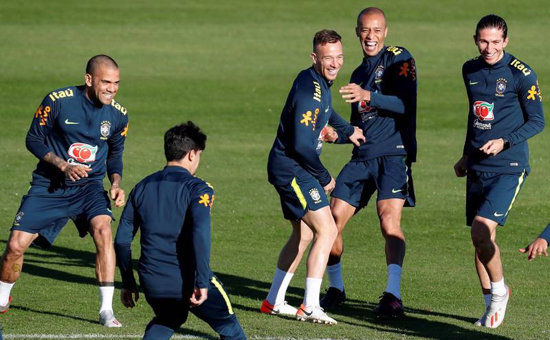 Brazil players take part in drills during a training session in Porto Alegre. EPA