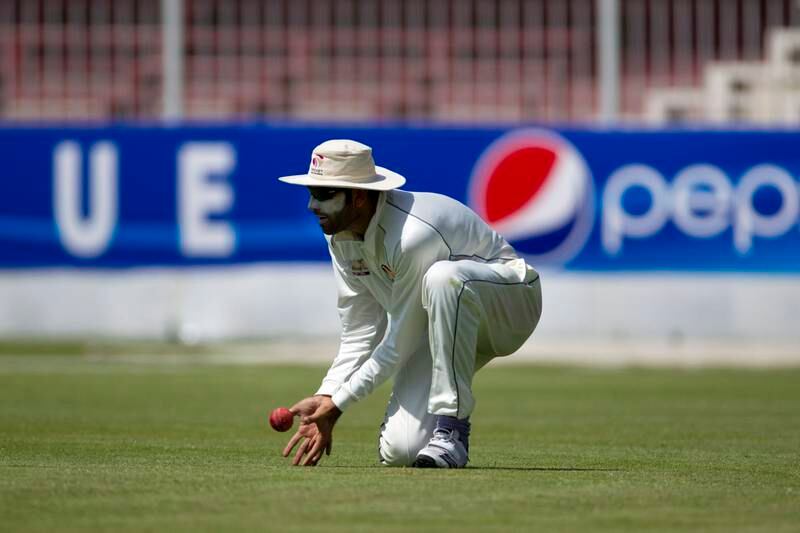 Sharjah, United Arab Emirates, March 12, 2013:   UAE's Ahmed Raza fields the ball against Ireland during the first day of their ICC Intercontinental Cup match at the Sharjah Cricket Stadium in Sharjah on March 12, 2013. Christopher Pike / The National