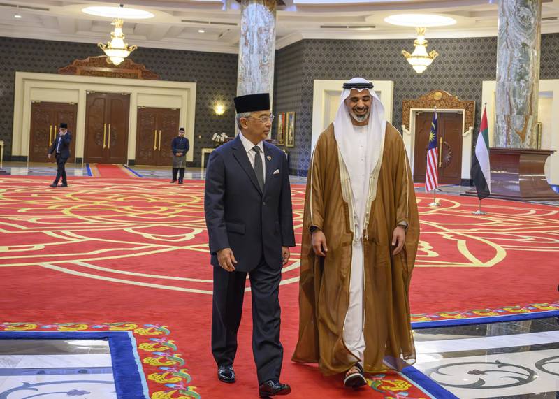 Sheikh Khaled bin Mohamed, Crown Prince of Abu Dhabi, met King Sultan Abdullah Ahmad Shah of Malaysia. Photo: Abu Dhabi Media Office