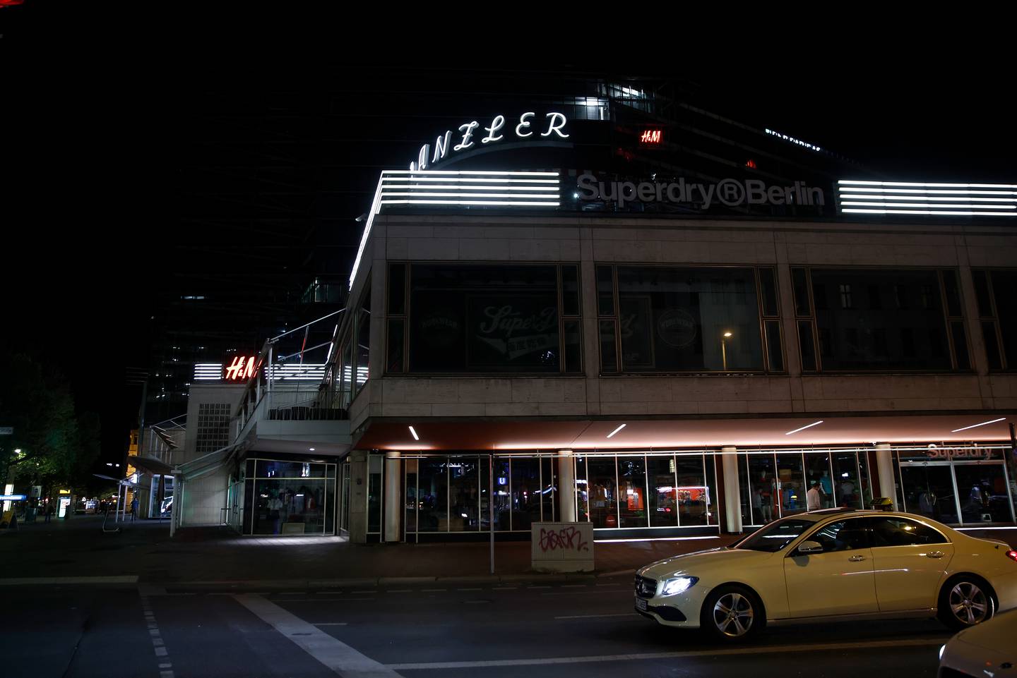 Lights are dimmed on store fronts in Berlin's historic shopping district in a bid to save energy. Getty Images