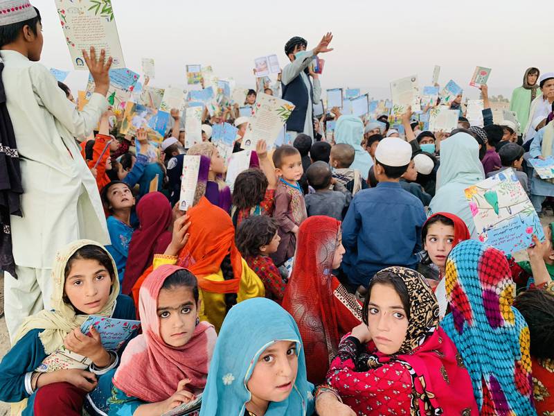 Volunteers hold a rally in support of girls' right to education in Afghanistan.