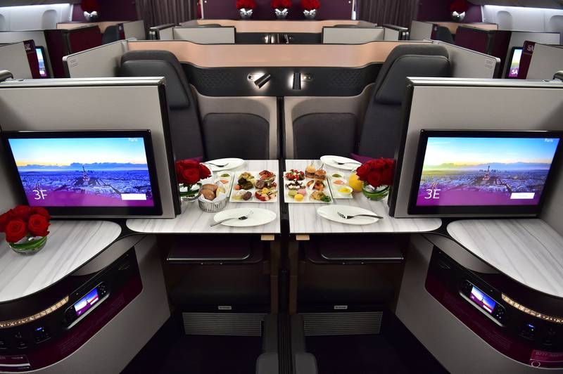 Business class with Qatar Airways. The airline came second in the survey, with a score of 9.29. AFP