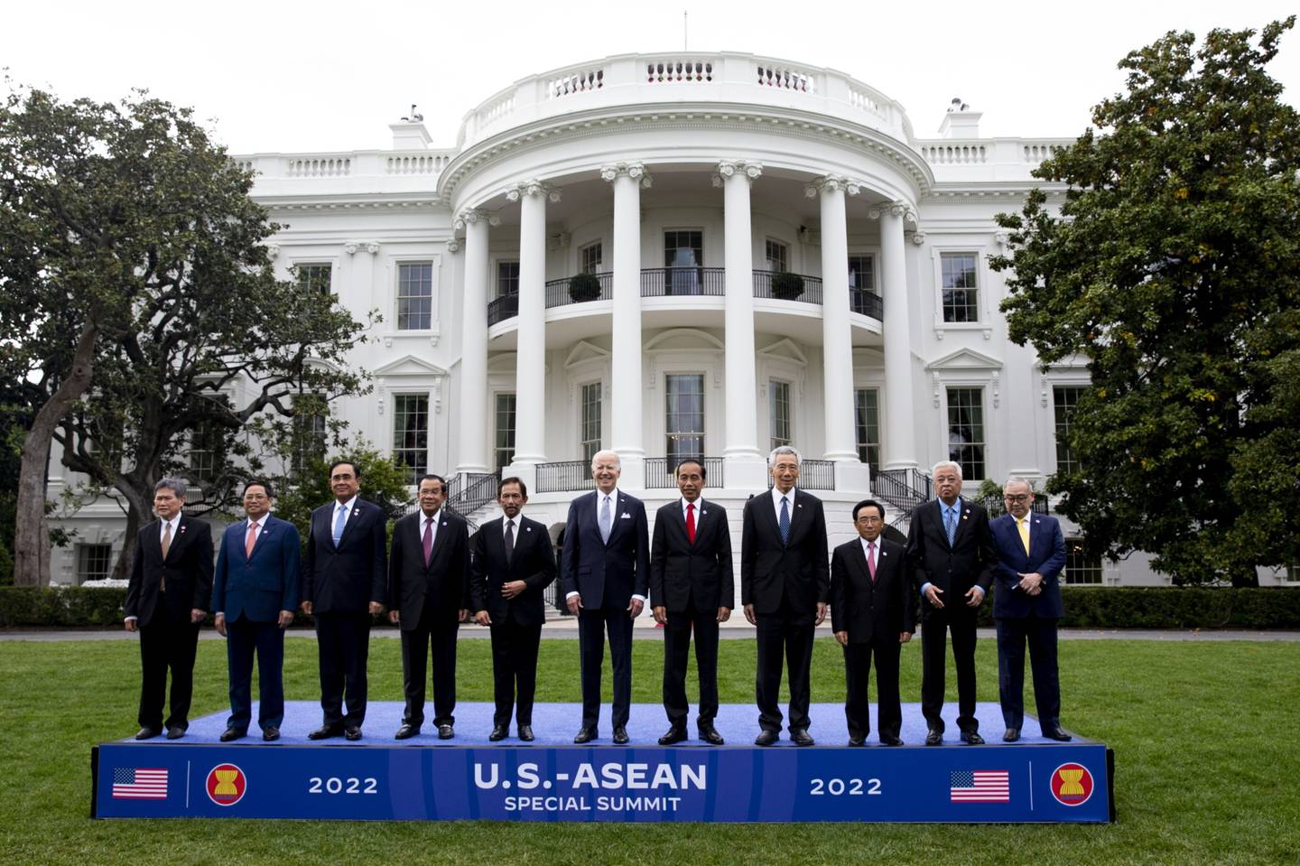 US President Joe Biden in a group photo with leaders of Asean countries outside the White House. Bloomberg