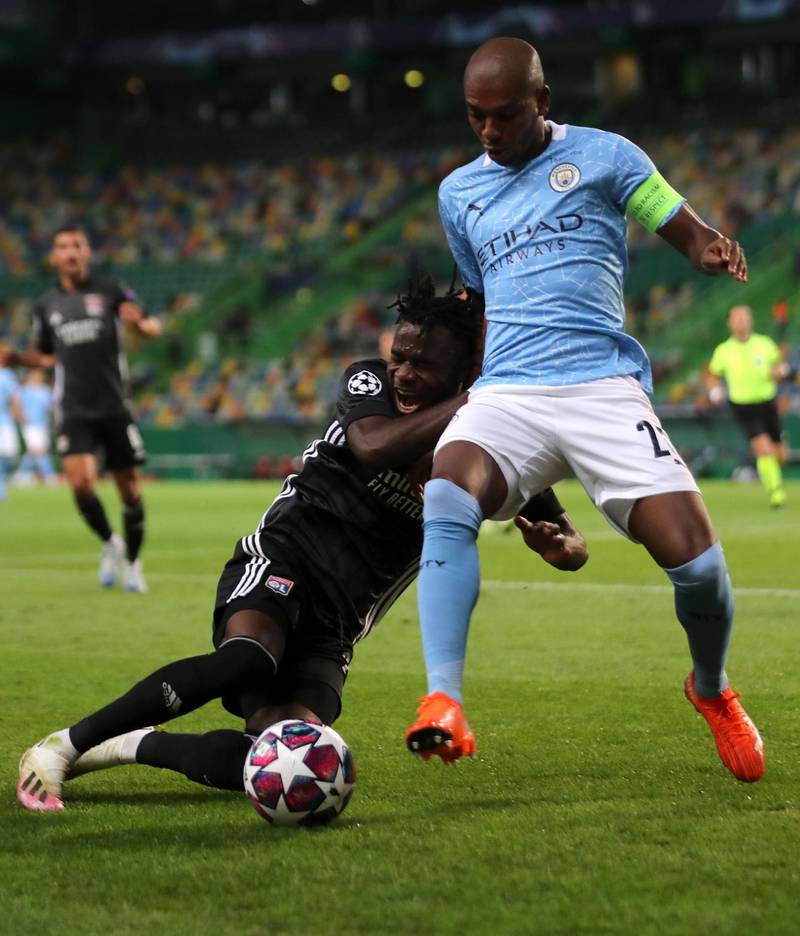 Fernandinho - 6: Picked up first-half booking for cynical  foul on Aouar. Defensive skills sacrificed by Guardiola ten minutes into second half as City went looking for goals. Reuters