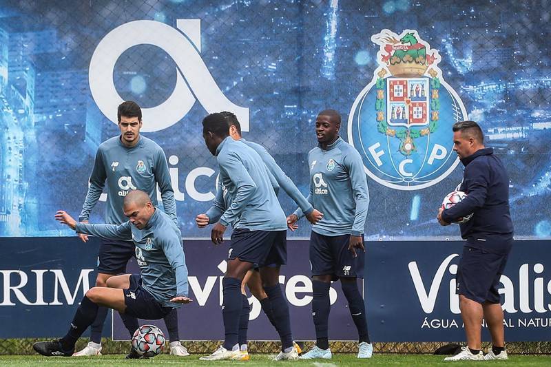 FC Porto's defender Pepe, left, trains on the eve of the Champions League match against Olympique Marseille. AFP