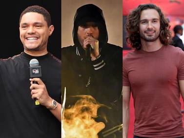 Trevor Noah, Eminem and Joe Wicks will all be in the UAE this week. Getty Images and AFP