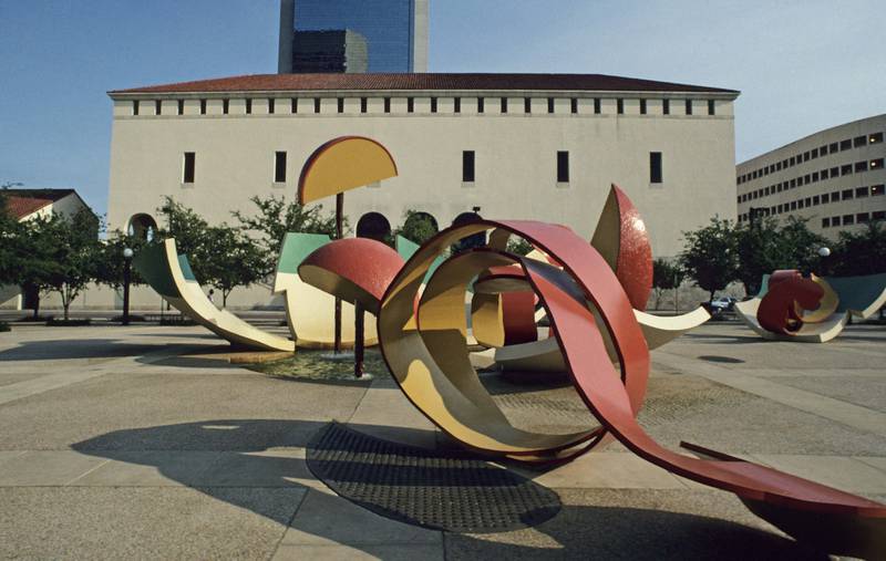 Oldenburg's sculpture in front of the Government Centre by architect Philip Johnson in Miami, Florida. Getty Images
