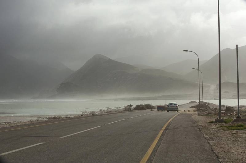 The road heading east near Mughsail beach. This is usually a dry river bed. Antony Hansen for The National